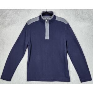 BANANA REPUBLIC Sweater Mens Large Blue Quarter Zip Mock Neck Long Sleeve Preppy